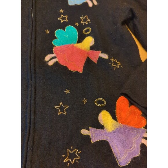 Quacker Factory Sweater Womens Large Wool Black Beaded Appliqué Angels Zip - Picture 4 of 9